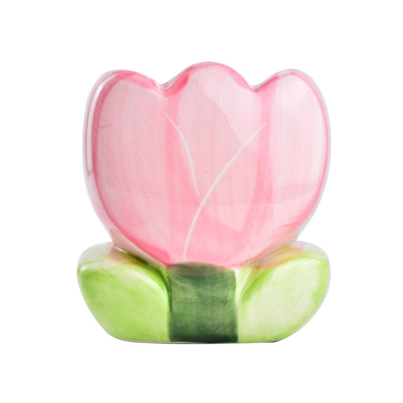 ESIW Ceramic Tulip Cosmetic Storage Box, Desktop Organizers Make Up Brush Storage Stand Desktop Storage Box for Brush,Pencil,Art Supplies, Painting Brush (Pink) - Image 3