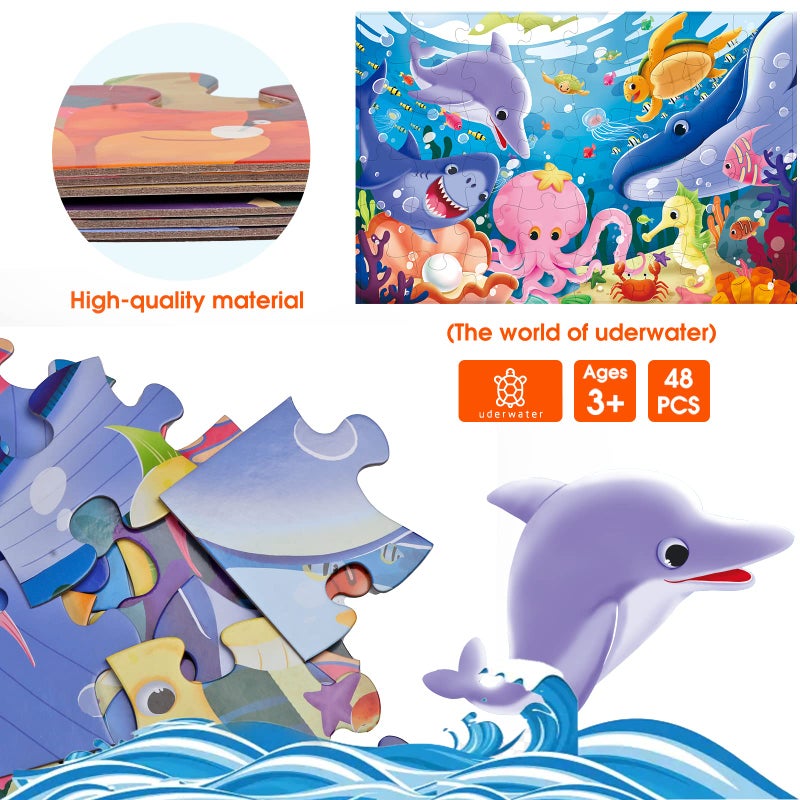 IFLOVE Jumbo Floor Puzzle for Kids Underwater Jigsaw Large Puzzles 48 Piece for Toddler Children Learning Preschool Educational Intellectual Development Toys 3-5 4-8 Years Old Gift for Boys and Girls - Image 3