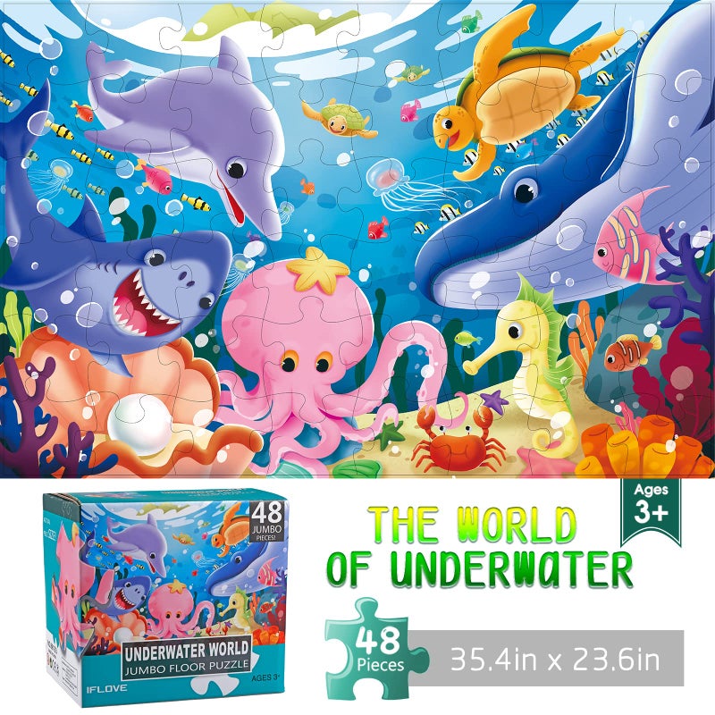 IFLOVE Jumbo Floor Puzzle for Kids Underwater Jigsaw Large Puzzles 48 Piece for Toddler Children Learning Preschool Educational Intellectual Development Toys 3-5 4-8 Years Old Gift for Boys and Girls - Image 1