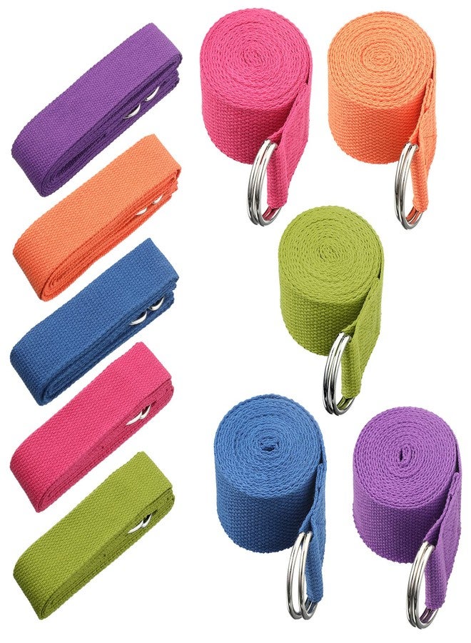 Hanaive 10 Pcs Yoga Strap 8ft Yoga Stretching Exercise Band Stretching Belt with Adjustable Metal D Ring Buckle Loop for Pilates, Dance, Physical Therapy, Gym Workout - Image 1