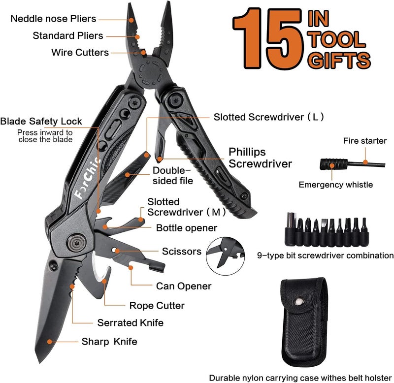 ForChic 15 in 1 Multitool Pliers, Gifts for Men, White Elephant Gifts for Adults, Stocking Stuffers for Men, Christmas Gift for Dad Him, Husband, Boyfriend, Grandpa - Image 2