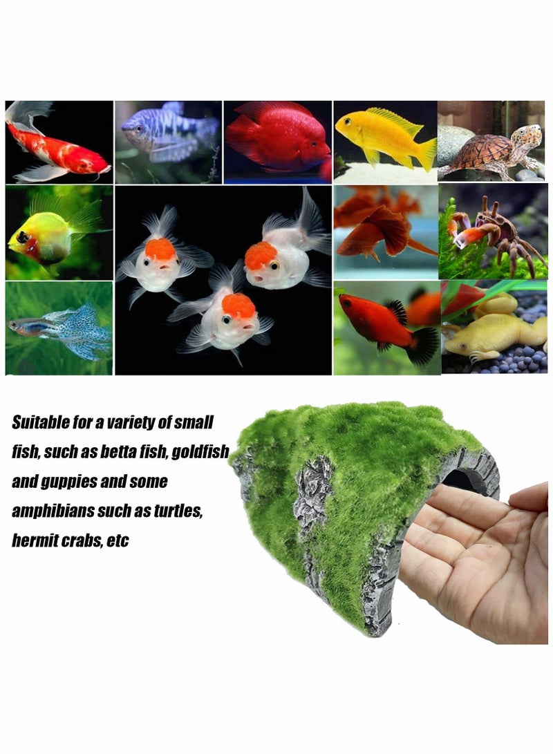 Aquarium Hides and Cave Decoration, Resin Moss Fish Tank Hideout Rock Ornament Cave Hollow Freshwater Saltwater for Fish Shrimp Play Ornament - Image 3