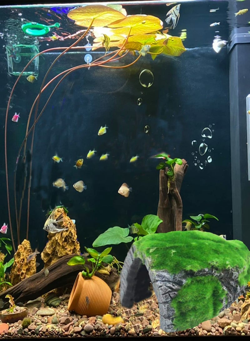 Aquarium Hides and Cave Decoration, Resin Moss Fish Tank Hideout Rock Ornament Cave Hollow Freshwater Saltwater for Fish Shrimp Play Ornament - Image 2