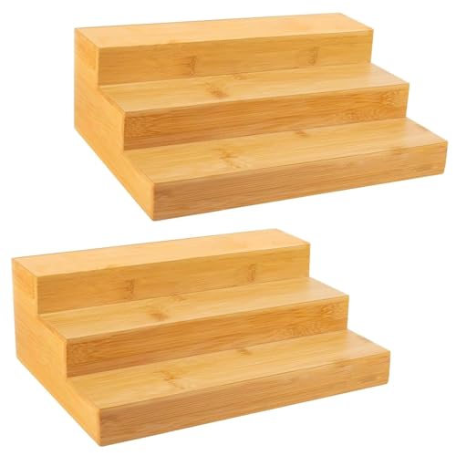 Bambition Bamboo Spice Rack for Cabinet, 3 Tier Spice Riser Shelf, 2 Pack Spices Stand for Pantry - Image 1