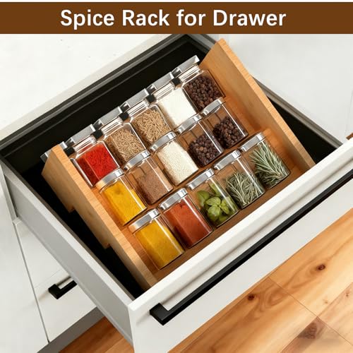 Bambition Bamboo Spice Rack for Cabinet, 3 Tier Spice Riser Shelf, 2 Pack Spices Stand for Pantry - Image 5