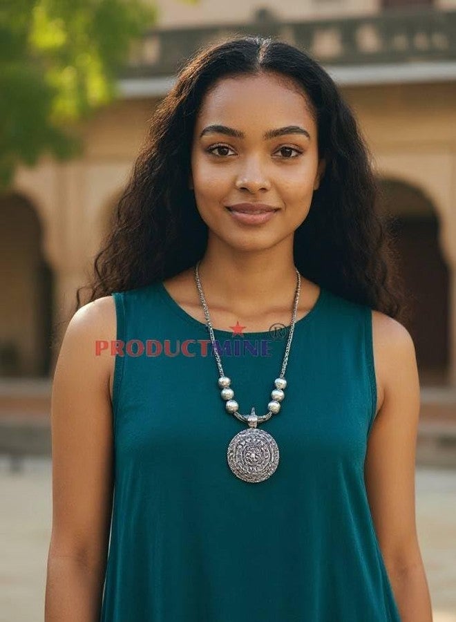 PRODUCTMINE قلادة كبيرة من الفضة المؤكسدة الصناعية من PRODUCTMINE®، قطعة مجوهرات أنيقة - مجوهرات عتيقة مميزة للفتيات والسيدات - قطعة واحدة - Image 5