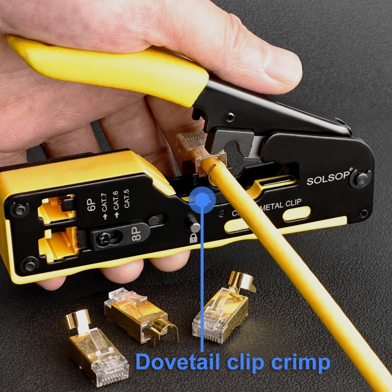 Solsop Pass Through RJ45 Crimp Tool Kit All-in-One Ethernet Crimper Cat7 Cat6 Cat5 Crimping Tool with Network Cable Tester, 50-Pack Cat6 RJ45 Pass Through Connector, 50-Pack Connector Boots - Image 4