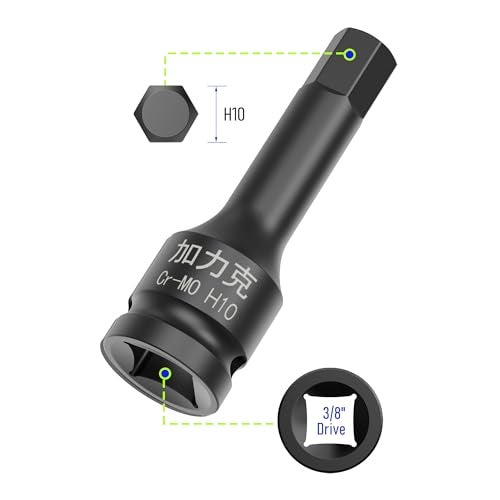 FOCMKEAS 3PCS 3/8" Square Drive H10(10mm) Impact Hex Bit Socket, 60mm(2.36") Length, Hex Driver, Impact Grade, One-Piece Construction, 3/8" Drive Allen Bit Socket, Cr-Mo Steel, Black - Image 2