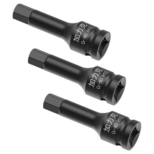 FOCMKEAS 3PCS 3/8" Square Drive H10(10mm) Impact Hex Bit Socket, 60mm(2.36") Length, Hex Driver, Impact Grade, One-Piece Construction, 3/8" Drive Allen Bit Socket, Cr-Mo Steel, Black - Image 1