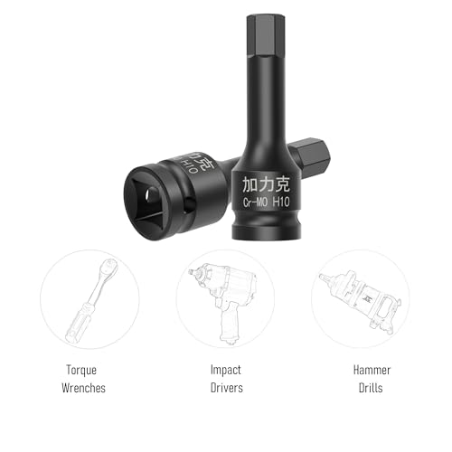 FOCMKEAS 3PCS 3/8" Square Drive H10(10mm) Impact Hex Bit Socket, 60mm(2.36") Length, Hex Driver, Impact Grade, One-Piece Construction, 3/8" Drive Allen Bit Socket, Cr-Mo Steel, Black - Image 4