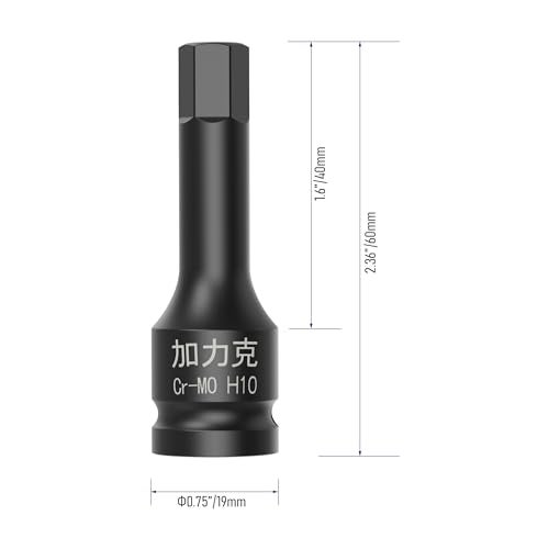 FOCMKEAS 3PCS 3/8" Square Drive H10(10mm) Impact Hex Bit Socket, 60mm(2.36") Length, Hex Driver, Impact Grade, One-Piece Construction, 3/8" Drive Allen Bit Socket, Cr-Mo Steel, Black - Image 3
