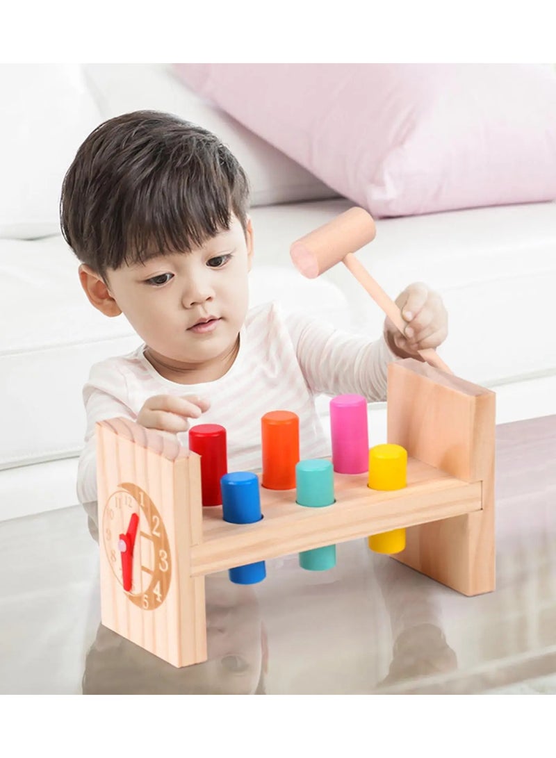 Babeland Wooden Hammering Pounding Bench Toy - with 1 Mallet & 6 Multicolor Pegs, Roll Activity Toy for Kids Early Sorting Learning, Montessori Early Educational Developmental Toy for Boys & Girls  - Image 1