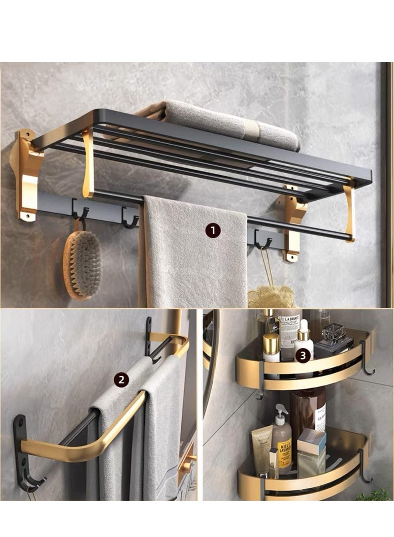 مونوج مجموعة أدوات الحمام المكونة من 3 قطع وحامل المناشف ورف المناشف وسلة تعليق على الحائط المزدوج. - Image 1