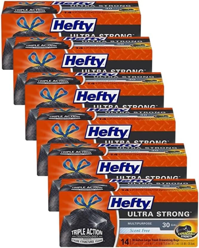 Hefty Ultra Strong Multipurpose Large Trash Bags, Black, Unscented, 30 Gallon 14 Count (Pack of 6) - Image 1