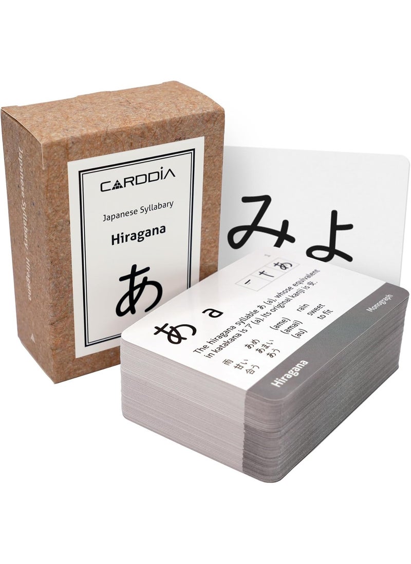 CARDDIA CARDDIA Japanese Syllabary - Hiragana Flash Cards (with Stroke-Order Diagrams and Example Words), Standard Playing Card Size, Sturdy, Water Resistant  - Image 1