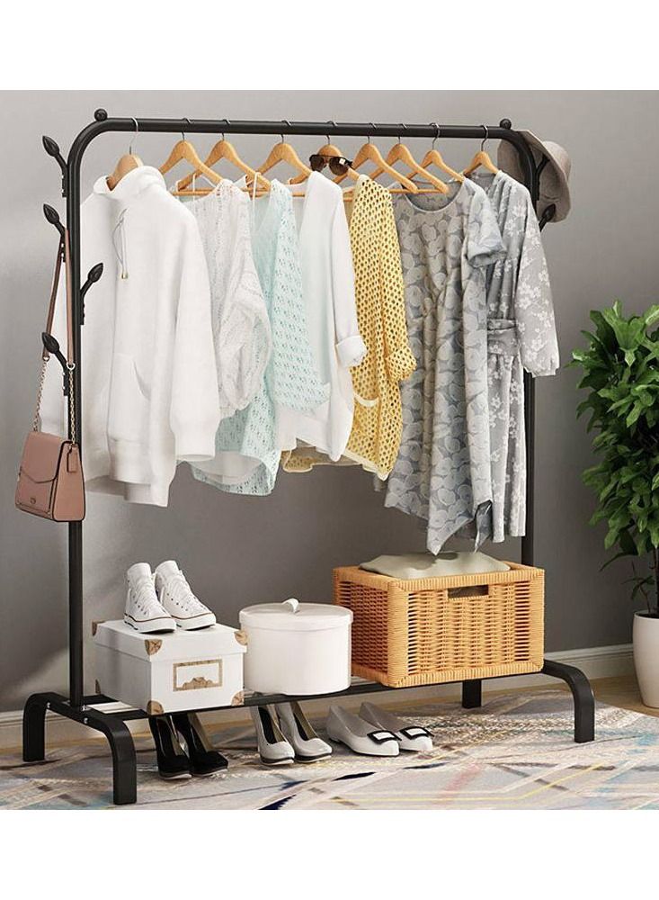 DubaiGallery Clothes Hanger Garment Rolling Rack, Multi-functional Single pole Bedroom Clothing Rack with wheels, Metal Clothes Stand Rack with Rod and Lower Storage Shelf for Indoor Bedroom  - Image 3