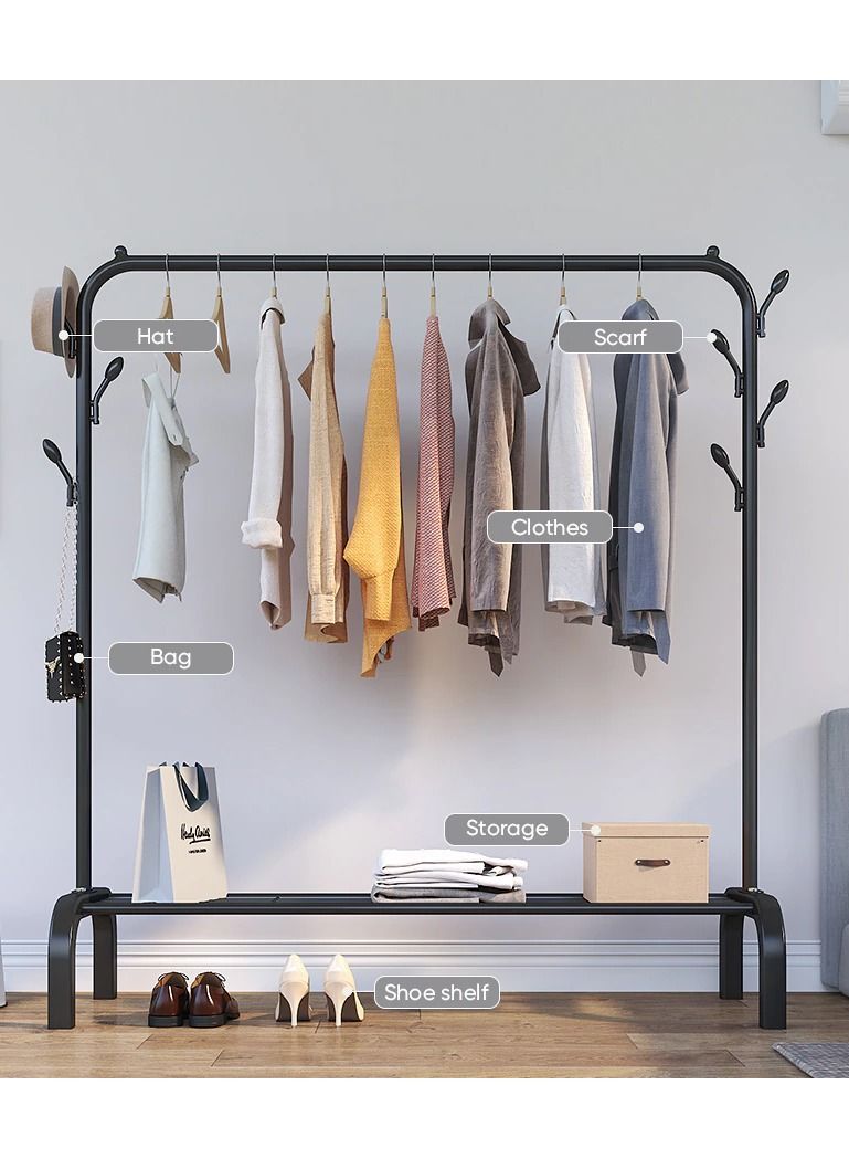 DubaiGallery Clothes Hanger Garment Rolling Rack, Multi-functional Single pole Bedroom Clothing Rack with wheels, Metal Clothes Stand Rack with Rod and Lower Storage Shelf for Indoor Bedroom  - Image 2