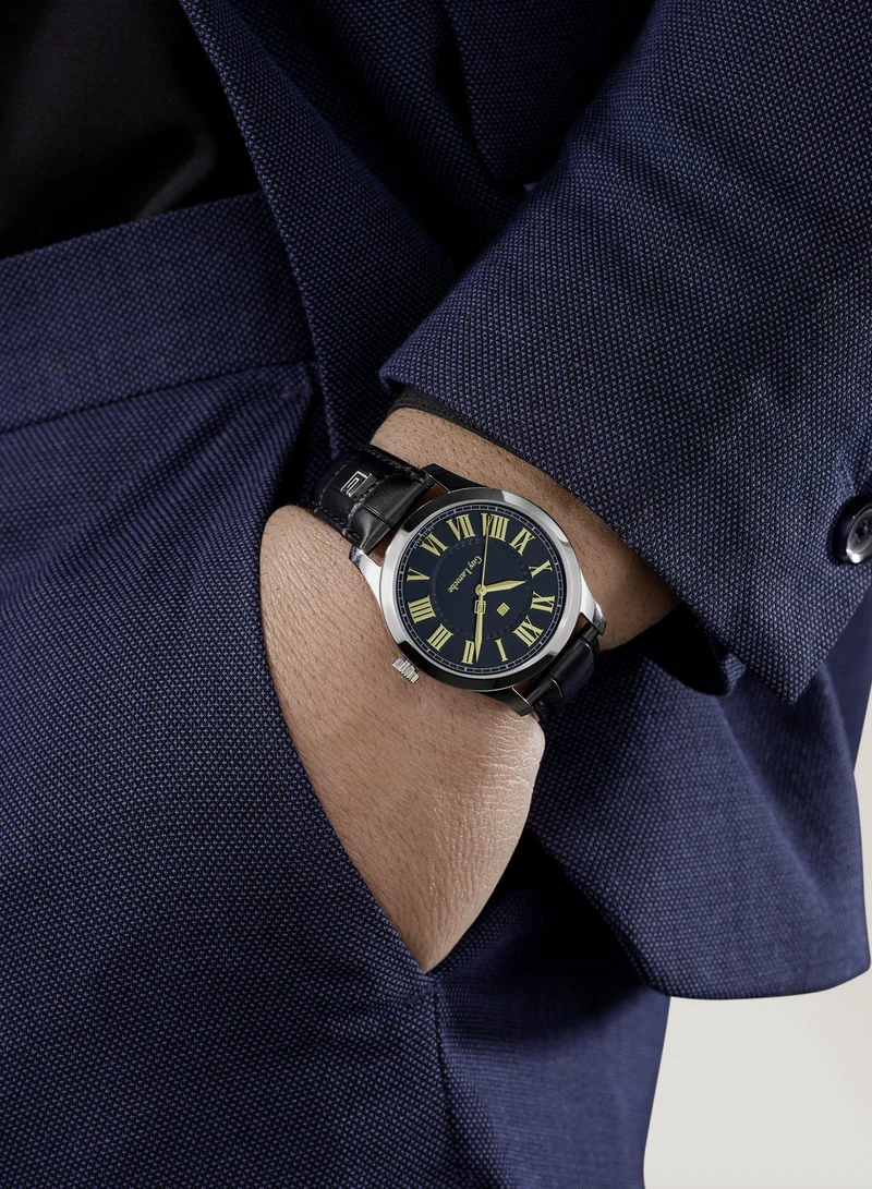 Guy Laroche  Louise Blue Dial Black Leather Strap Analog Watch for Men 40mm for Men | Best Price UAE