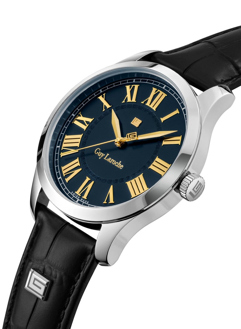 غاي لاروش ساعة لويز للرجال بحزام جلد طبيعي أسود ٤٠ مم ٥ ضغط جوي - Image 4