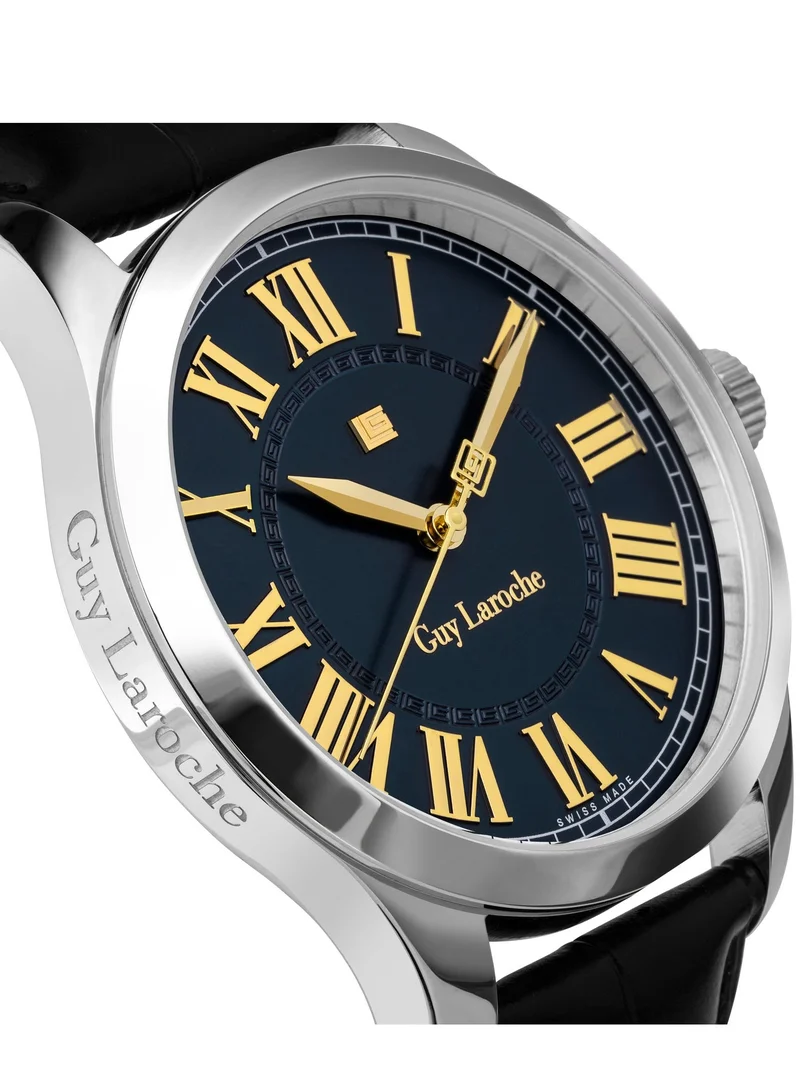 Guy Laroche Louise Blue Dial Black Leather Strap Analog Watch for Men 40mm