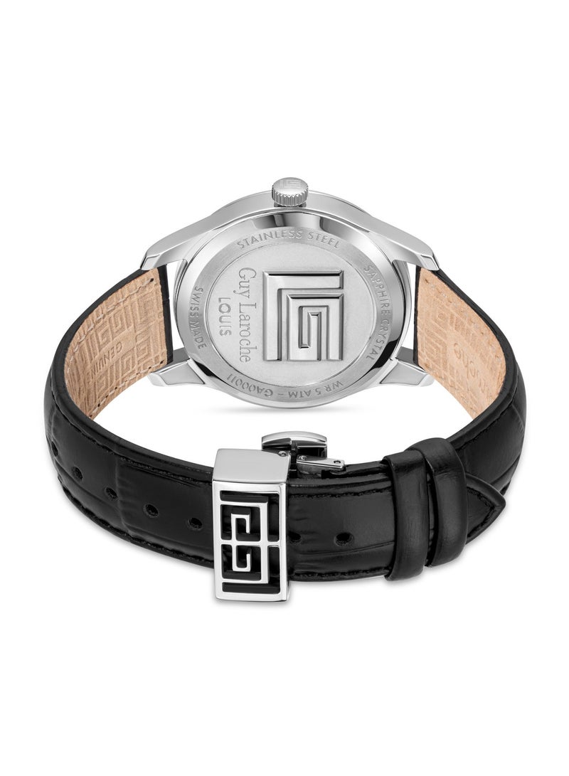 غاي لاروش ساعة لويز للرجال بحزام جلد طبيعي أسود ٤٠ مم ٥ ضغط جوي - Image 3