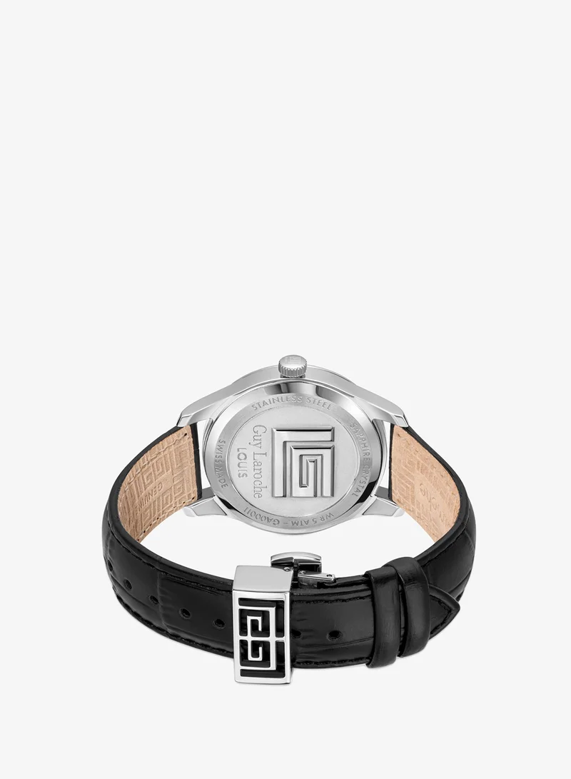 Guy Laroche  Louise Blue Dial Black Leather Strap Analog Watch for Men 40mm for Men | Best Price UAE