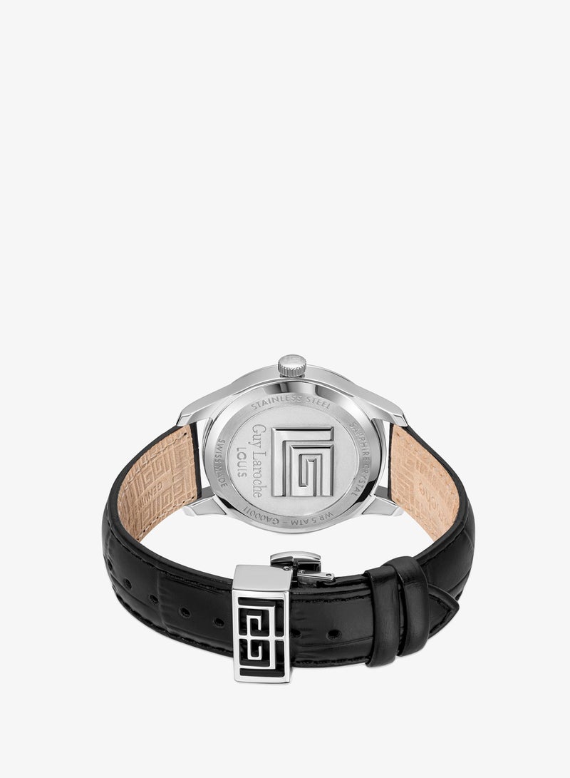 Guy Laroche Louise Blue Dial Black Leather Strap Analog Watch for Men 40mm - Image 3