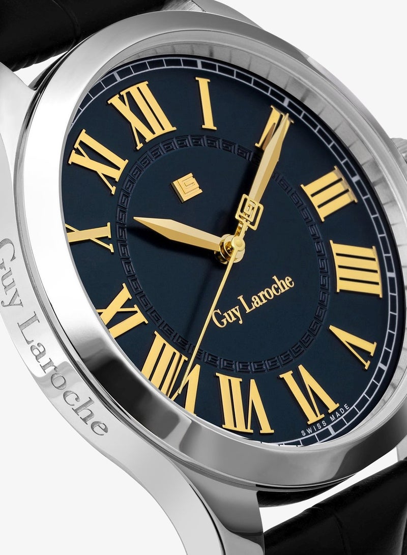 Guy Laroche Louise Blue Dial Black Leather Strap Analog Watch for Men 40mm - Image 2