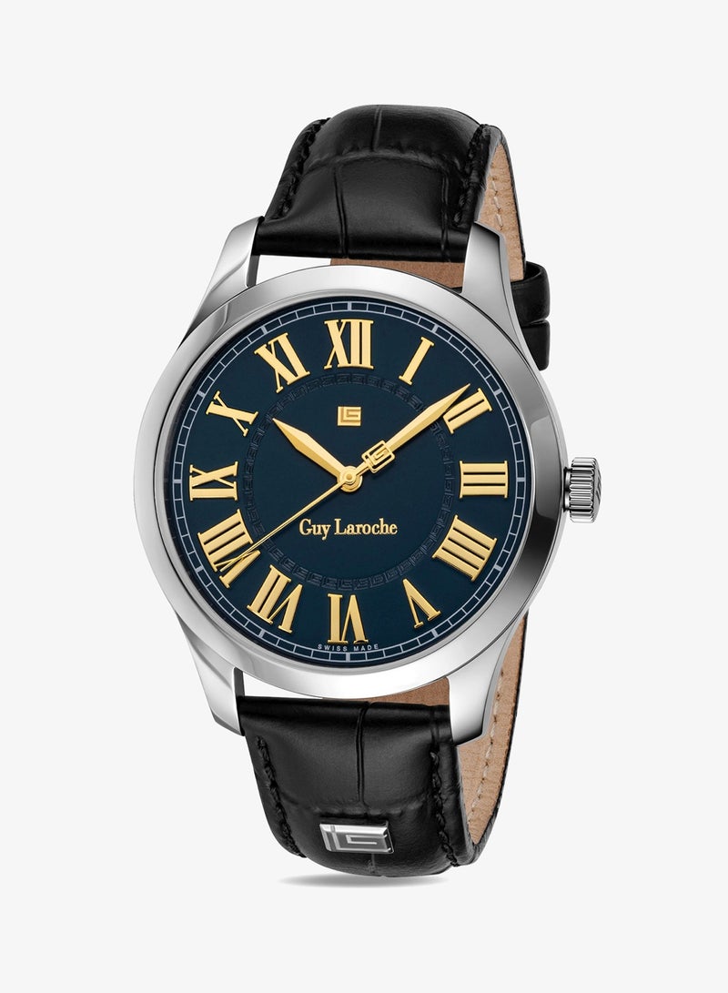 Guy Laroche Louise Blue Dial Black Leather Strap Analog Watch for Men 40mm - Image 1