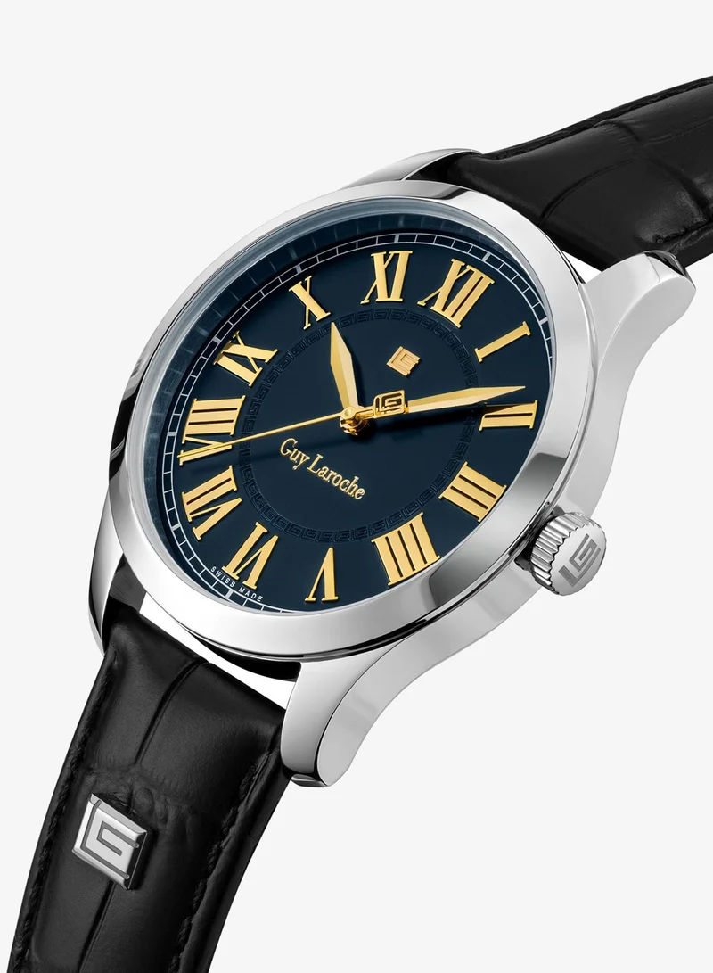 Guy Laroche  Louise Blue Dial Black Leather Strap Analog Watch for Men 40mm for Men | Best Price UAE