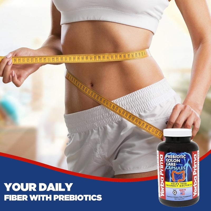 Yerba Prima Prebiotic Colon Care Capsules Dietary Fiber 180 Count Pack of 2  Five Forms of Fiber Plus FOS Prebiotics Supplement  Soluble  Insoluble for Regularity  Digestive Support - Image 3