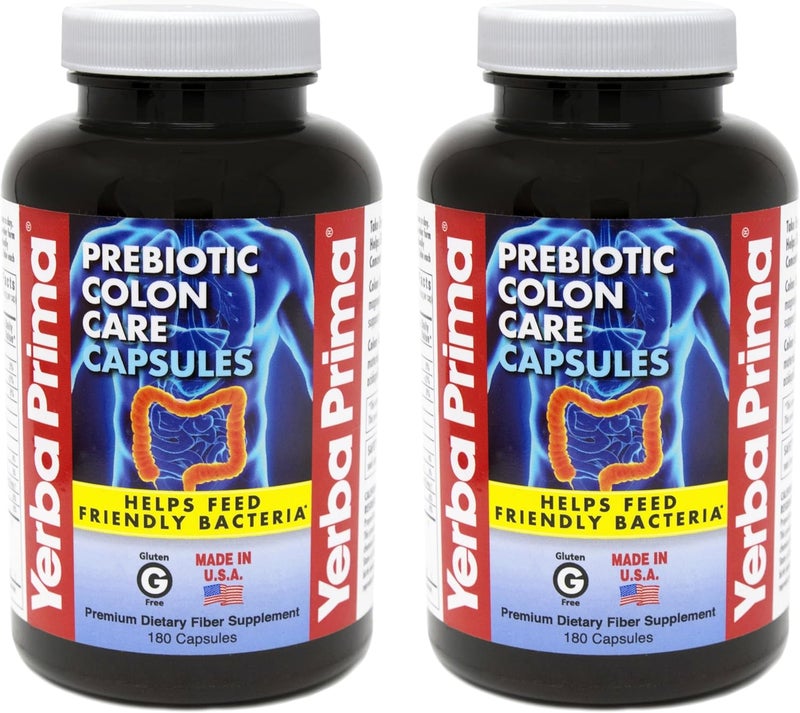 Yerba Prima Prebiotic Colon Care Capsules Dietary Fiber 180 Count Pack of 2  Five Forms of Fiber Plus FOS Prebiotics Supplement  Soluble  Insoluble for Regularity  Digestive Support - Image 1