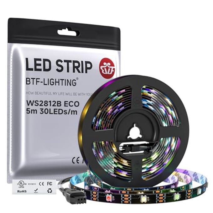 BTF-LIGHTING WS2812B ECO RGB LED Strip,UL Listed,Individually Addressable,16.4FT 30LED/m 150Pixel DC5V 5050SMD,Alloy Wire Flexible 3M Tape for DIY Chasing Color Project IP30(No Adapter or Controller) - Image 4