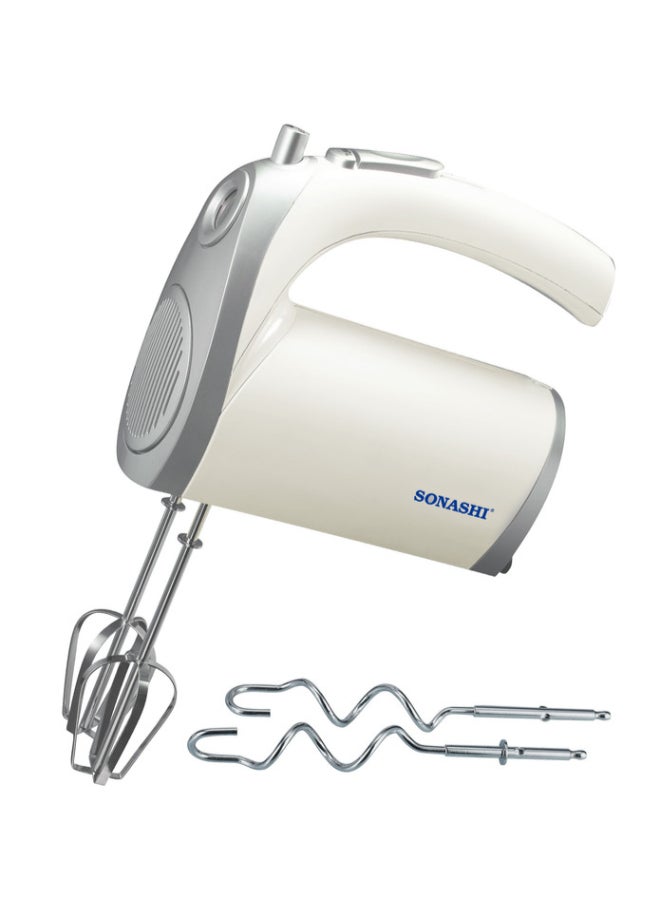 SONASHI Hand Mixer with 5 Speeds, Turbo Switch | 2 Beaters for Eggs & Creams | 2 Hooks for Mixing Dough | Perfect for Mixing, Whipping, Whisking, and Kneading 150 W SMX-111 Off-white/Silver - Image 1