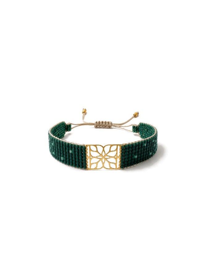Ruby Art Gold Handwoven Miyuki Beaded Bracelet with 18K Real Gold Centerpiece , Elegant Handmade Jewelry for Women - Image 1