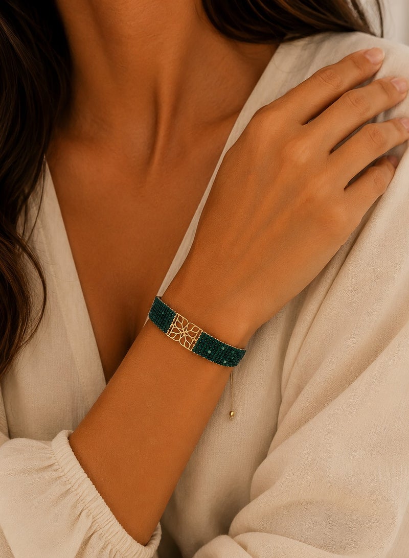 Ruby Art Gold Handwoven Miyuki Beaded Bracelet with 18K Real Gold Centerpiece , Elegant Handmade Jewelry for Women - Image 2