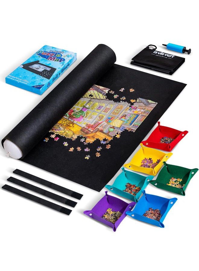Lavievert Jigsaw Puzzle Mat Roll Up with 6 Color Sorting Trays, Store and Transport Puzzles Up to 2000 Pieces, Portable Puzzle Board Saver Keeper with Storage Bag & Hand Pump for Adults - Image 1