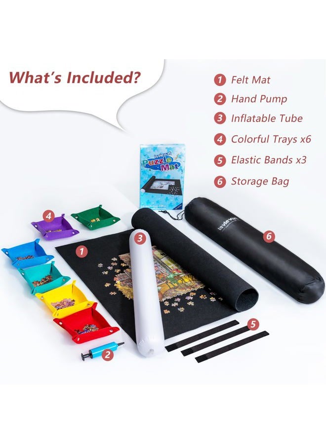 Lavievert Jigsaw Puzzle Mat Roll Up with 6 Color Sorting Trays, Store and Transport Puzzles Up to 2000 Pieces, Portable Puzzle Board Saver Keeper with Storage Bag & Hand Pump for Adults - Image 3