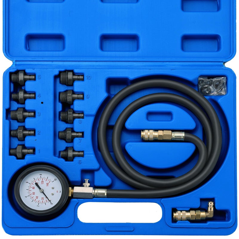 Acymner Oil Pressure Tester Kit 0140 PSI Engine Cylinder Oil Pressure Diagnostic Tester Tool Set with Hose Adapters for Cars ATVs Trucks Use
