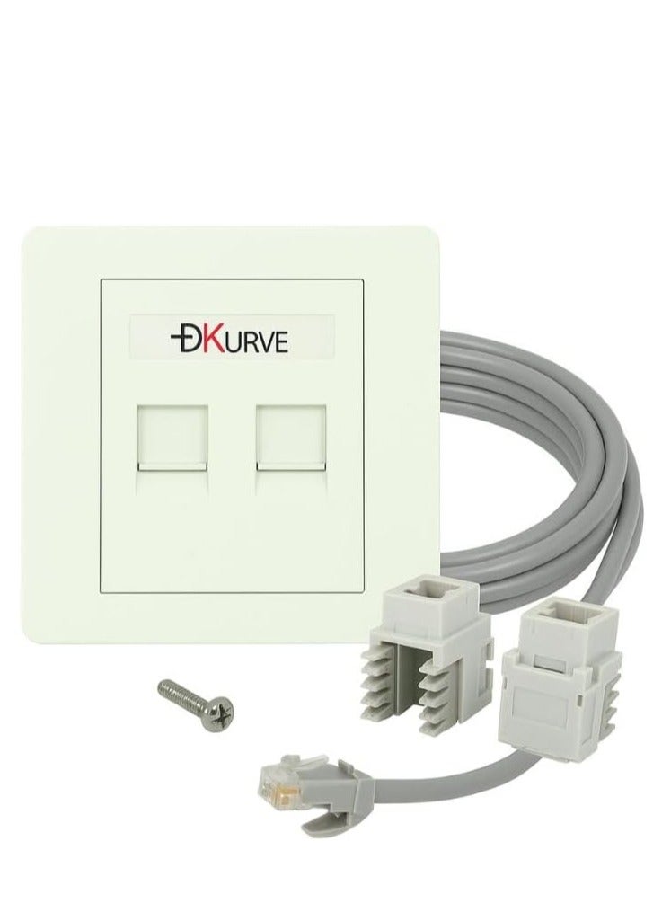 DKURVE Dual RJ45 Ethernet Wall Plate 80x80mm with 2 Cat6 Keystone Jacks and Grey Cat6 Cable 3M - Image 1