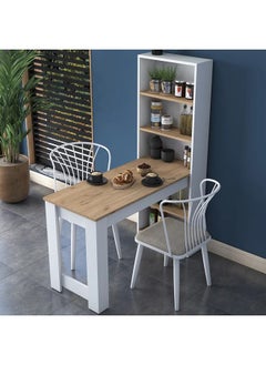 Home Canvas Study Dek, Bar Table Decorative Kitchen Dining Table With Shelf Basket Walnut - White