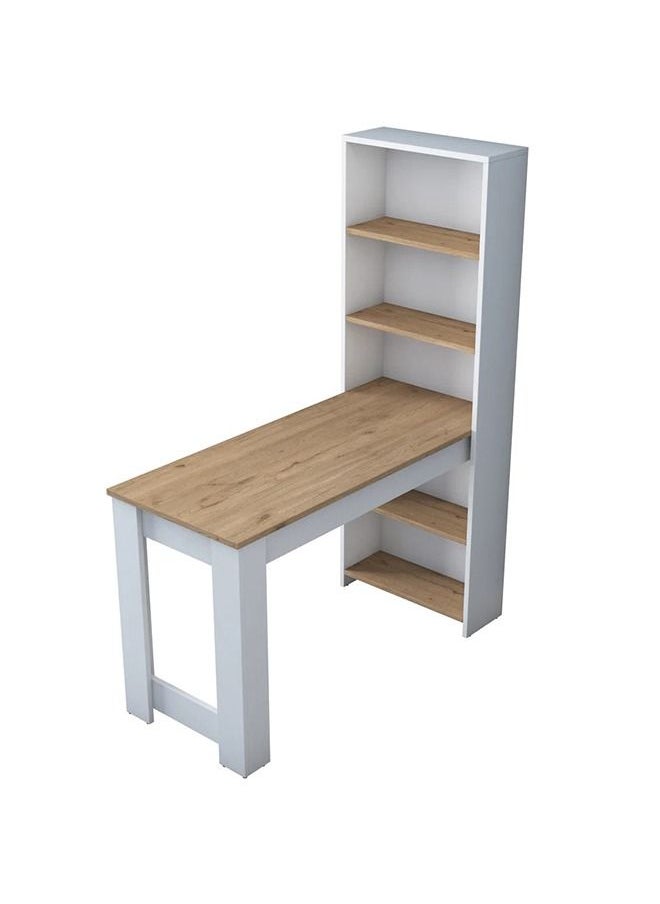 Home Canvas - Home Canvas Study Dek, Bar Table Decorative Kitchen Dining Table With Shelf Basket Walnut - White - Image 1