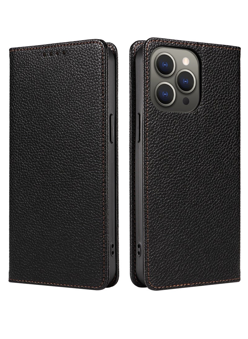 General Compatible with iPhone 15/15 Plus/15 Pro/15 ProMax - RFID Shield Card Slot Magnetic Closure Flip Leather Wallet Case with Stand and Protective Stitching  - Image 1