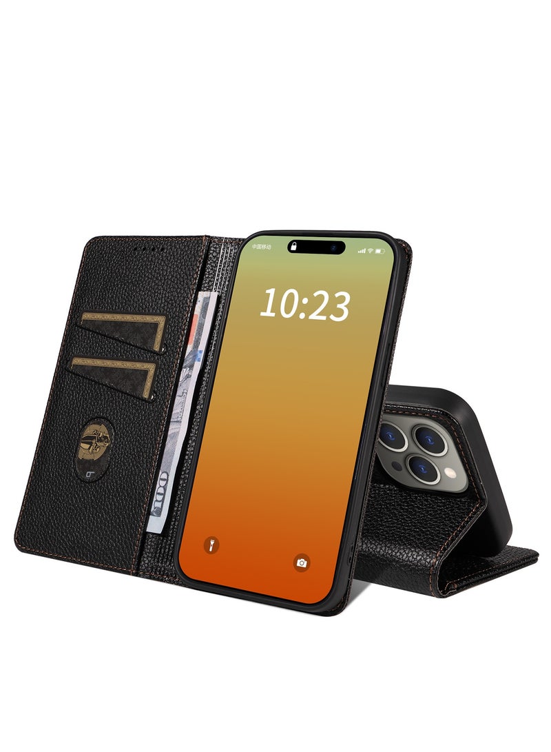 General Compatible with iPhone 15/15 Plus/15 Pro/15 ProMax - RFID Shield Card Slot Magnetic Closure Flip Leather Wallet Case with Stand and Protective Stitching  - Image 2