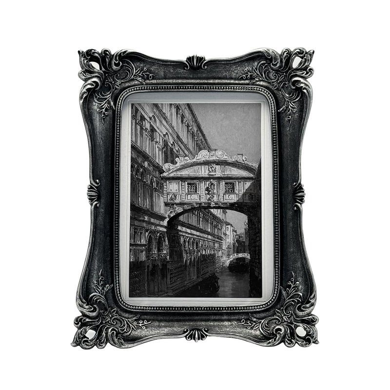 CISOO Vintage 5x7 Picture Frame, Display Pictures 4x6 with Mat or 5x7 without Mat, Antique Photo Frame, for Tabletop and Wall Display, Retro Photo Gallery Art Decor (Black with Silver) - Image 1