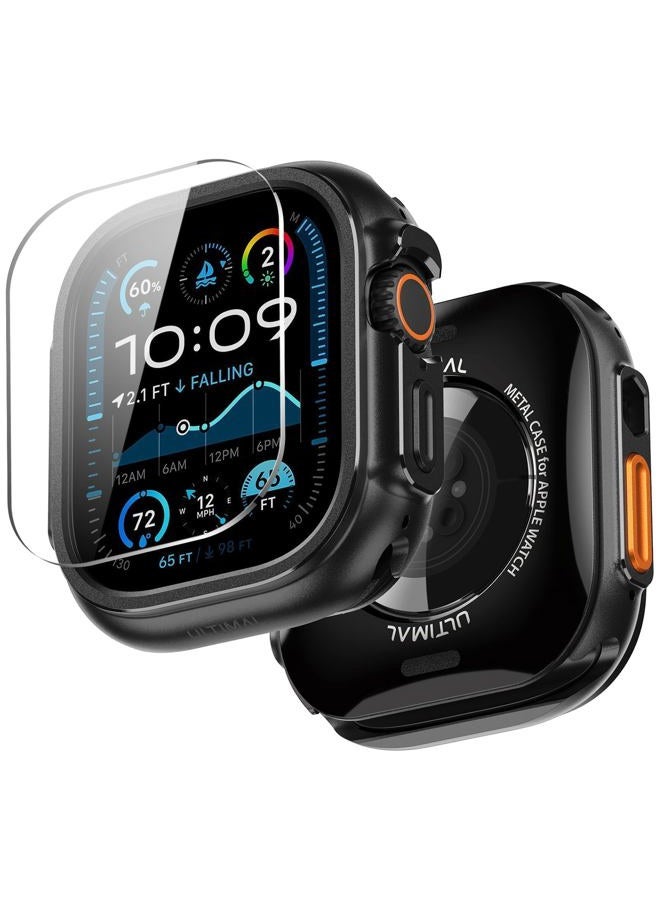 ULTIMAL Metal Case Compatible with Apple Watch Ultra/Ultra 2 49mm with Back Cover, Military Grade Shockproof Protective Case, Rugged Cover for iWatch 49mm (Black) - Image 1