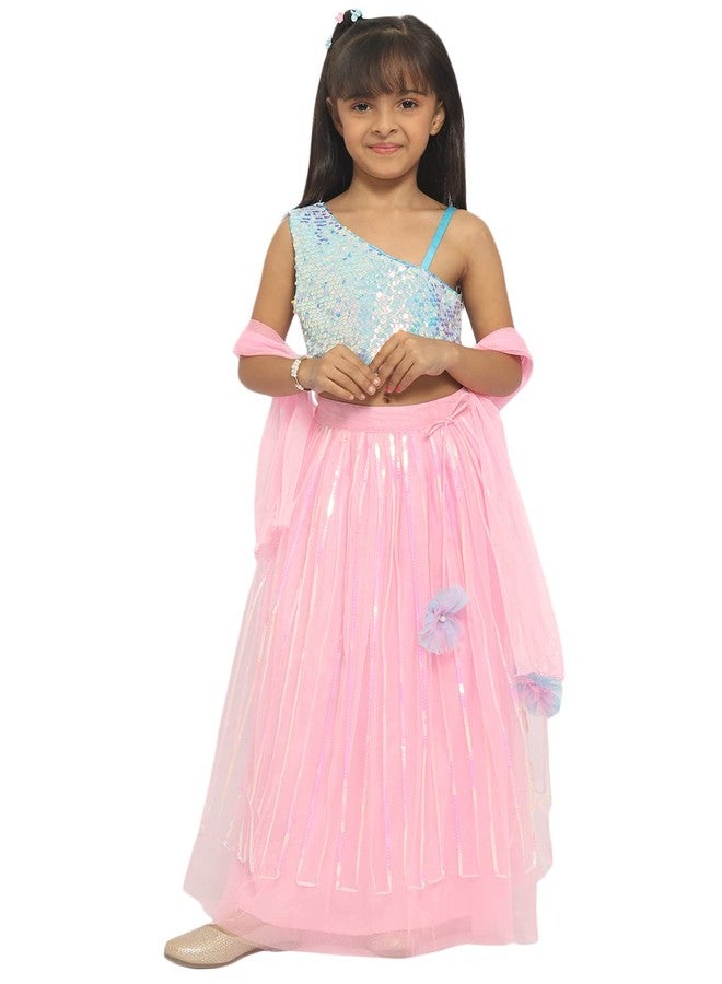 Nautinati nauti nati Polyester Girls Lehenga Choli (EW312-005_Pink-Blue_4Y) - Image 1