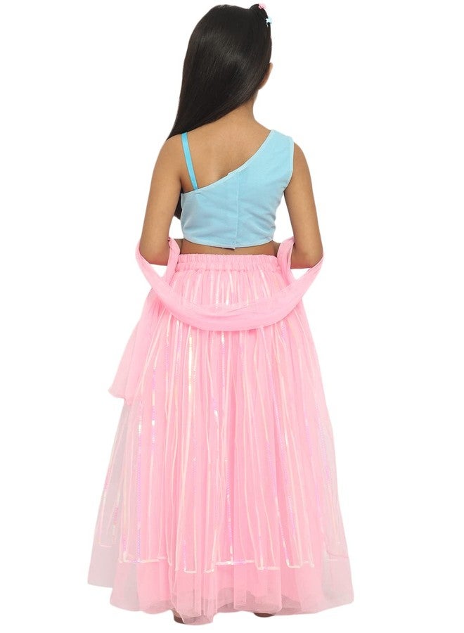 Nautinati nauti nati Polyester Girls Lehenga Choli (EW312-005_Pink-Blue_4Y) - Image 2