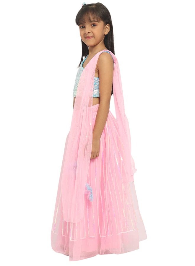 Nautinati nauti nati Polyester Girls Lehenga Choli (EW312-005_Pink-Blue_4Y) - Image 3