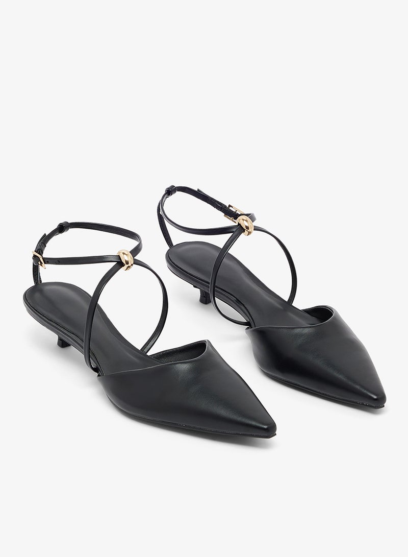 Ginger Gold Accent Strap Low Heel Pumps - Image 4